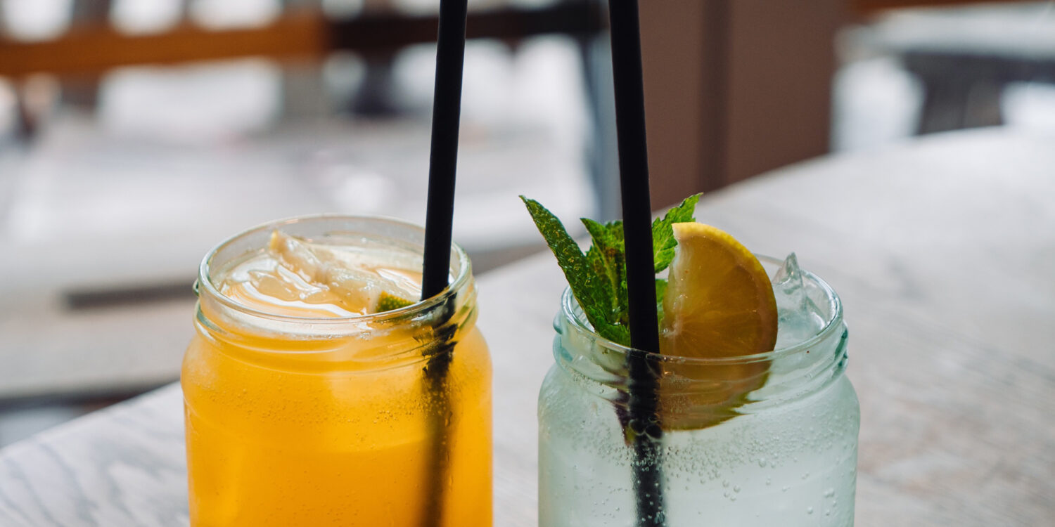 Two drinks on a table